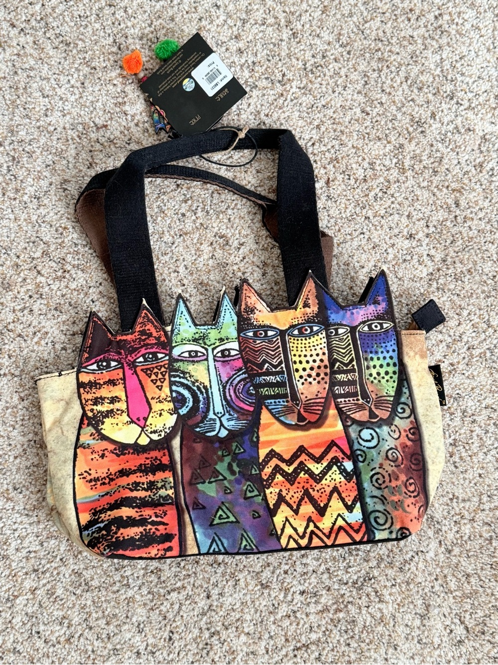 Hard to find retiredColorful Laurel Burch Cat-Print Canvas Tote Bag model #0863